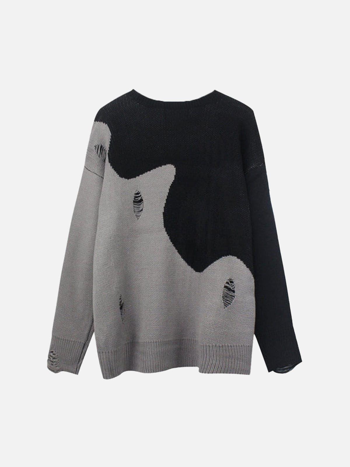Dark Ripped Patchwork Five-pointed Star Print Sweater