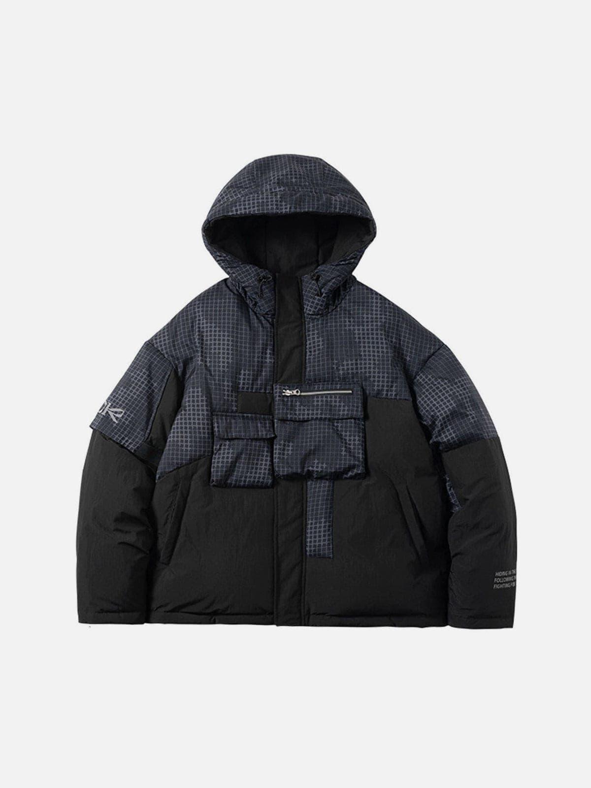 Irregular Plaid Patchwork Winter Down Coat
