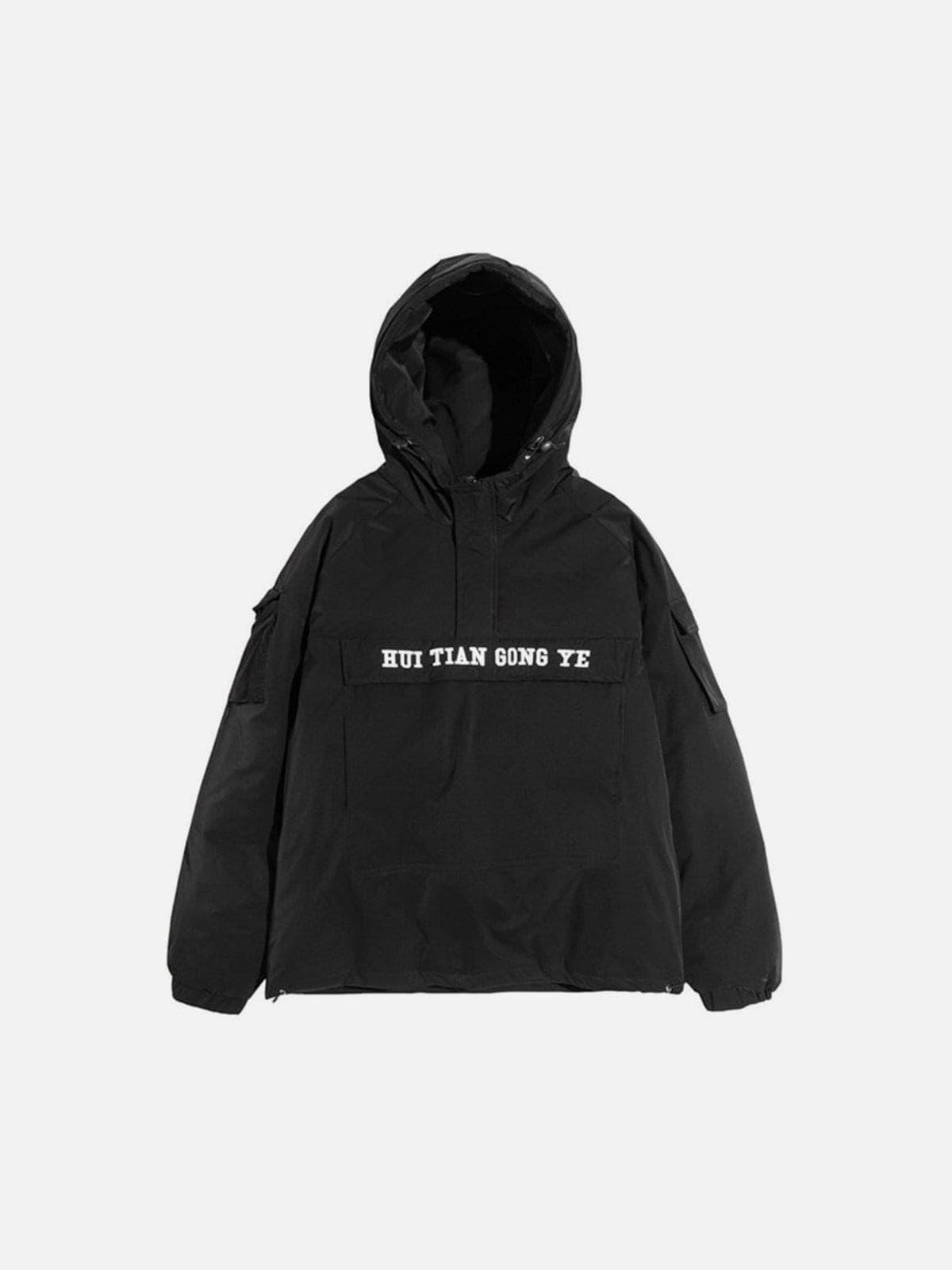 Functional Half Zip Up Embroidery Winter Coat