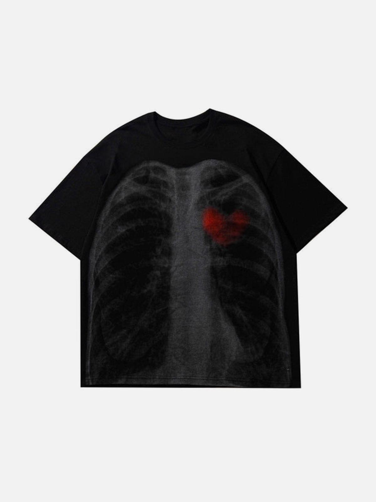 Dark Blurred Skull Heart Graphic Tee