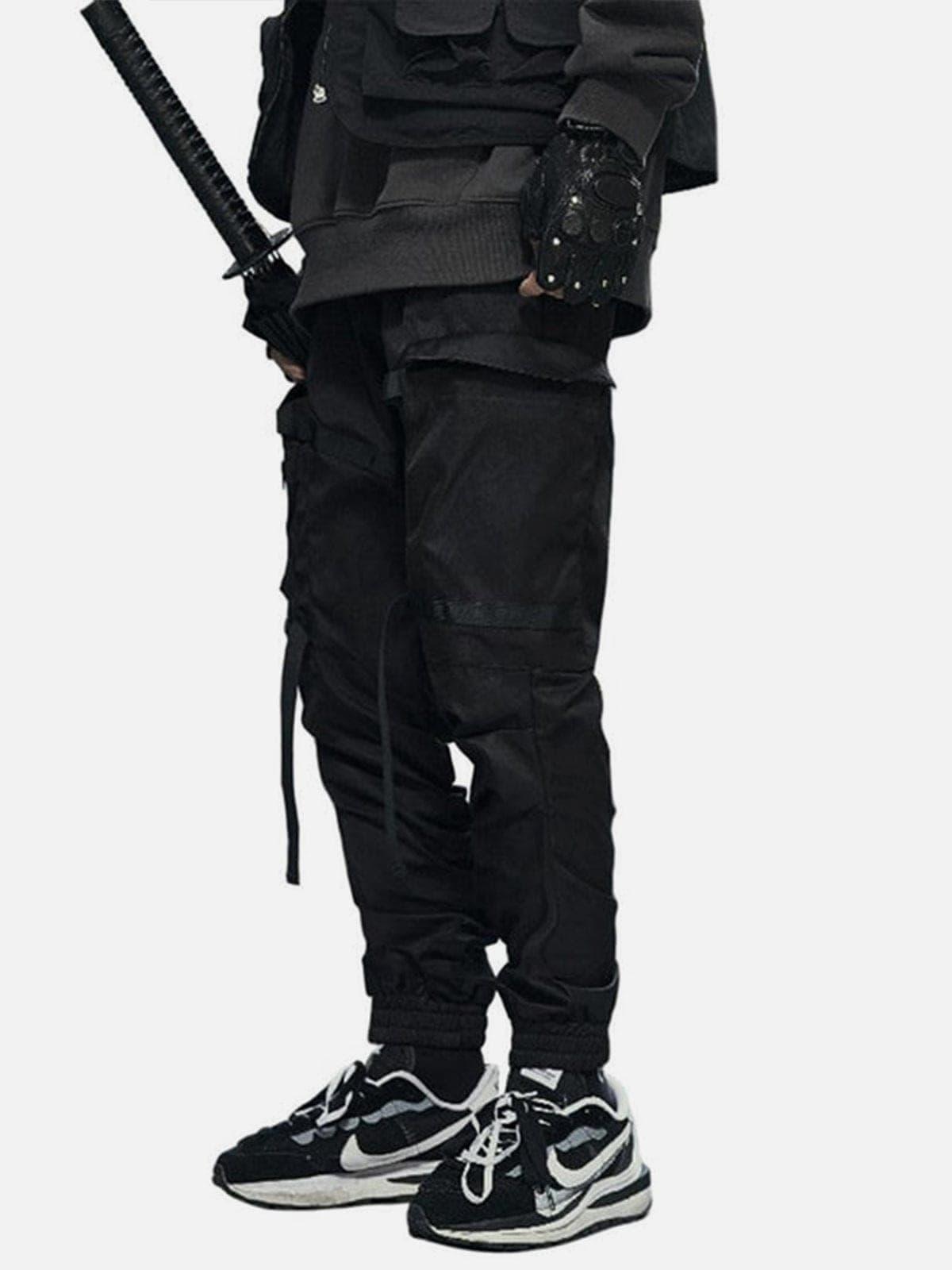 Techwear Ribbons Elastic Pleated Cargo Pants