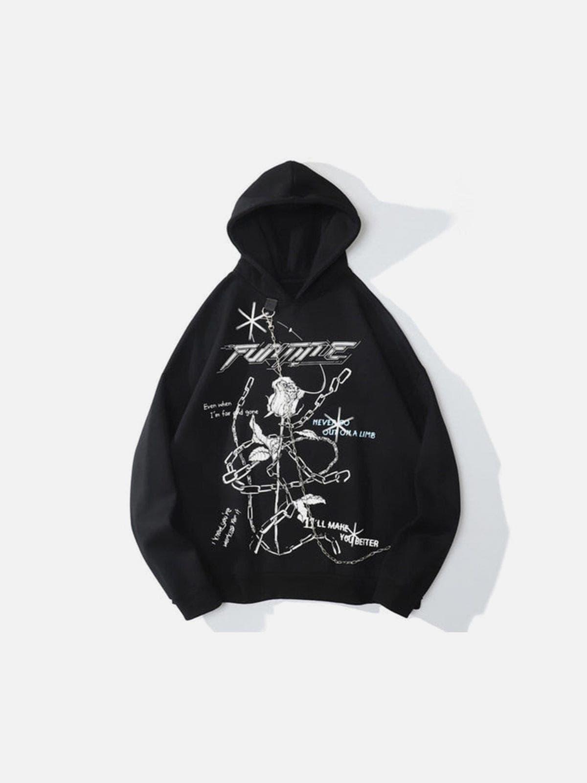 Dark Rose Chain Print Oversized Hoodie