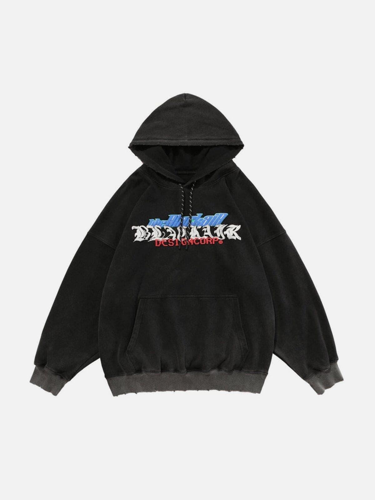 Ripped Spider Embroidery Oversized Washed Hoodie