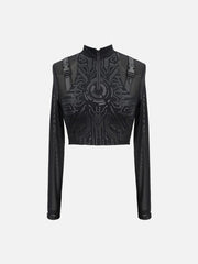 Mechanical Print Buckle Long Sleeve T Shirt