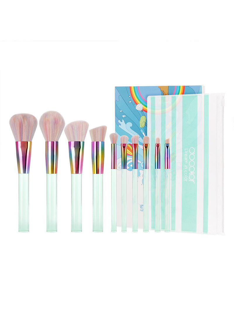 10PCS Makeup brushes Set Light Green Transparent