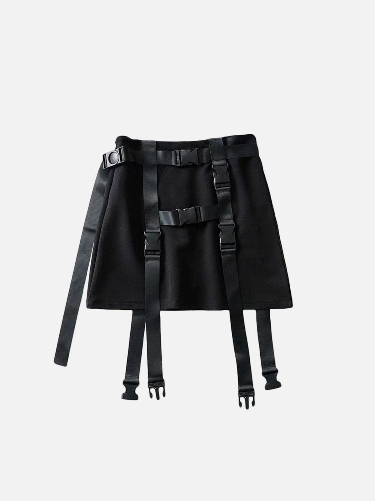 Techwear High Waist Ribbons Buckle Skirt