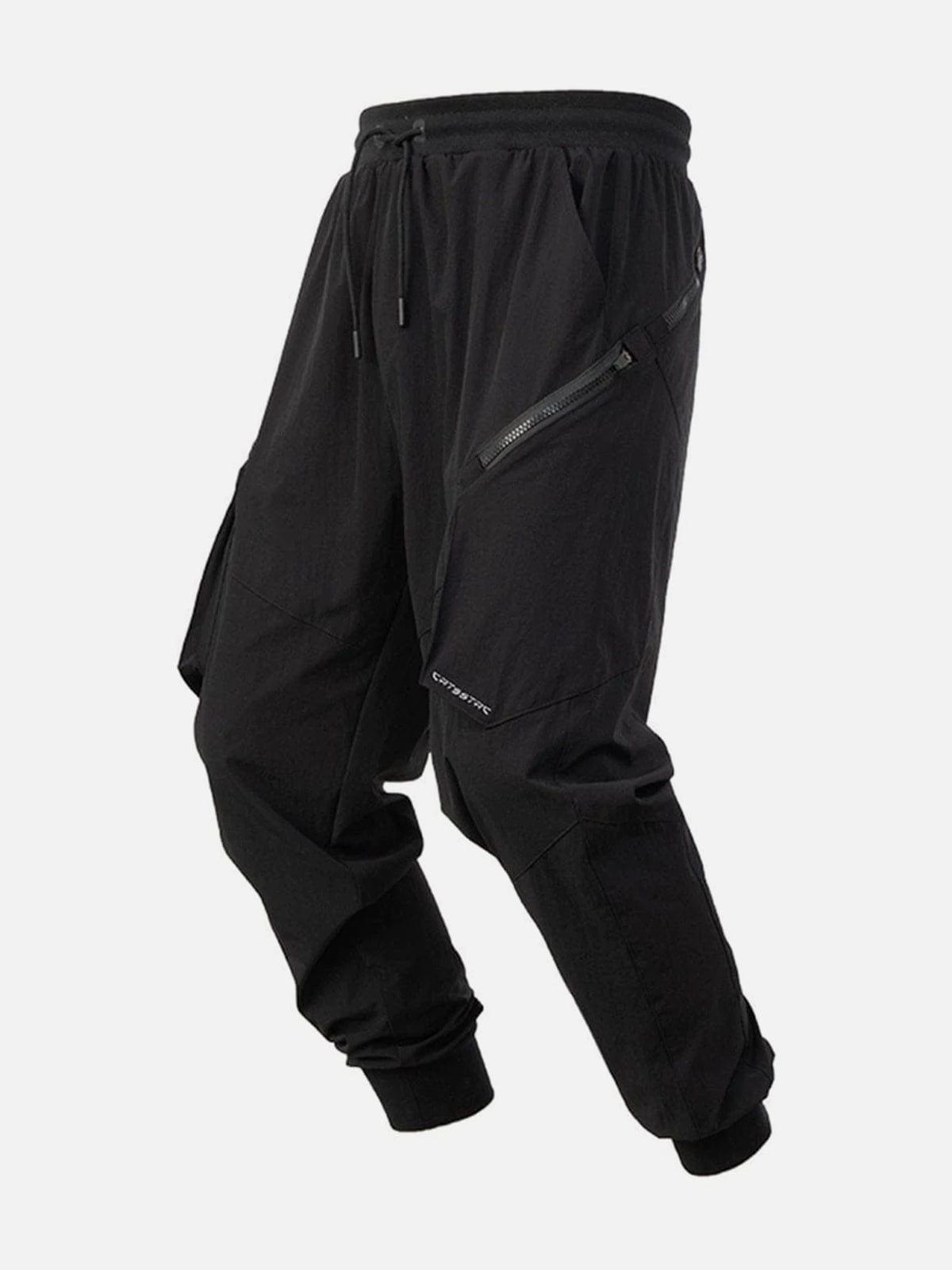 Zip Up Tilt Pockets Drawstring Cargo Pants