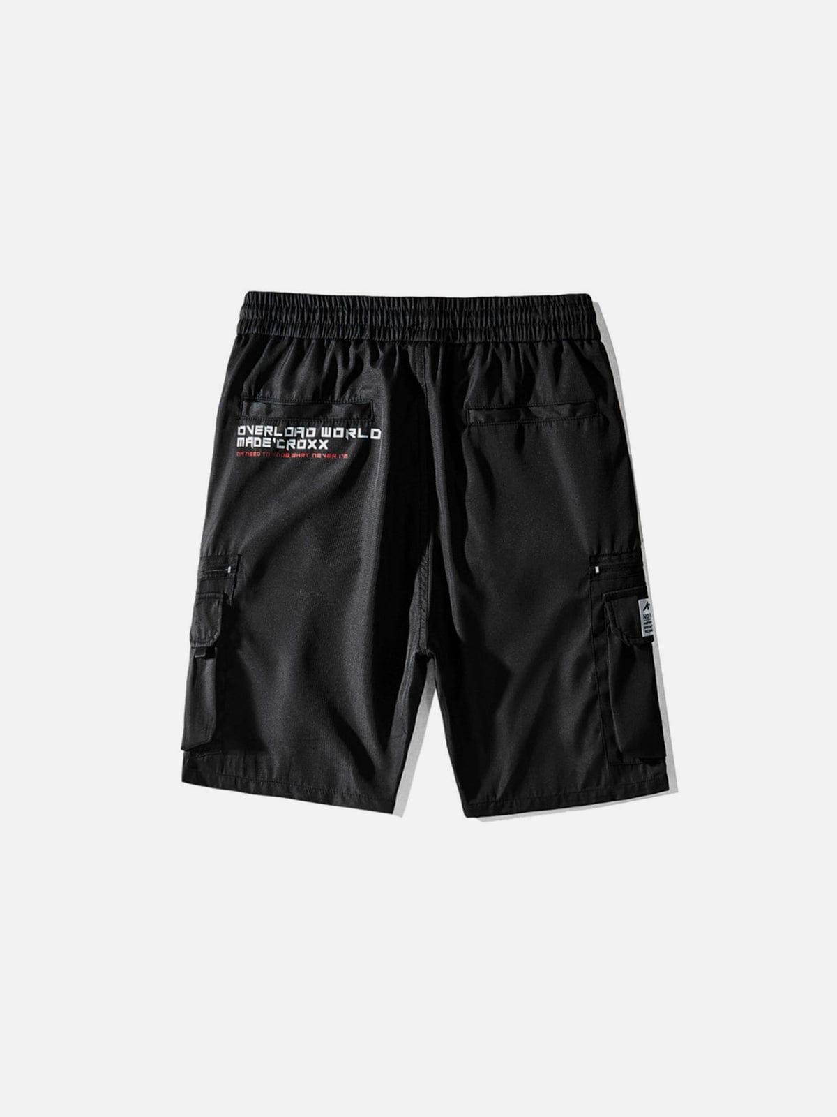 Combat Letter Print Multi Pockets Nylon Shorts
