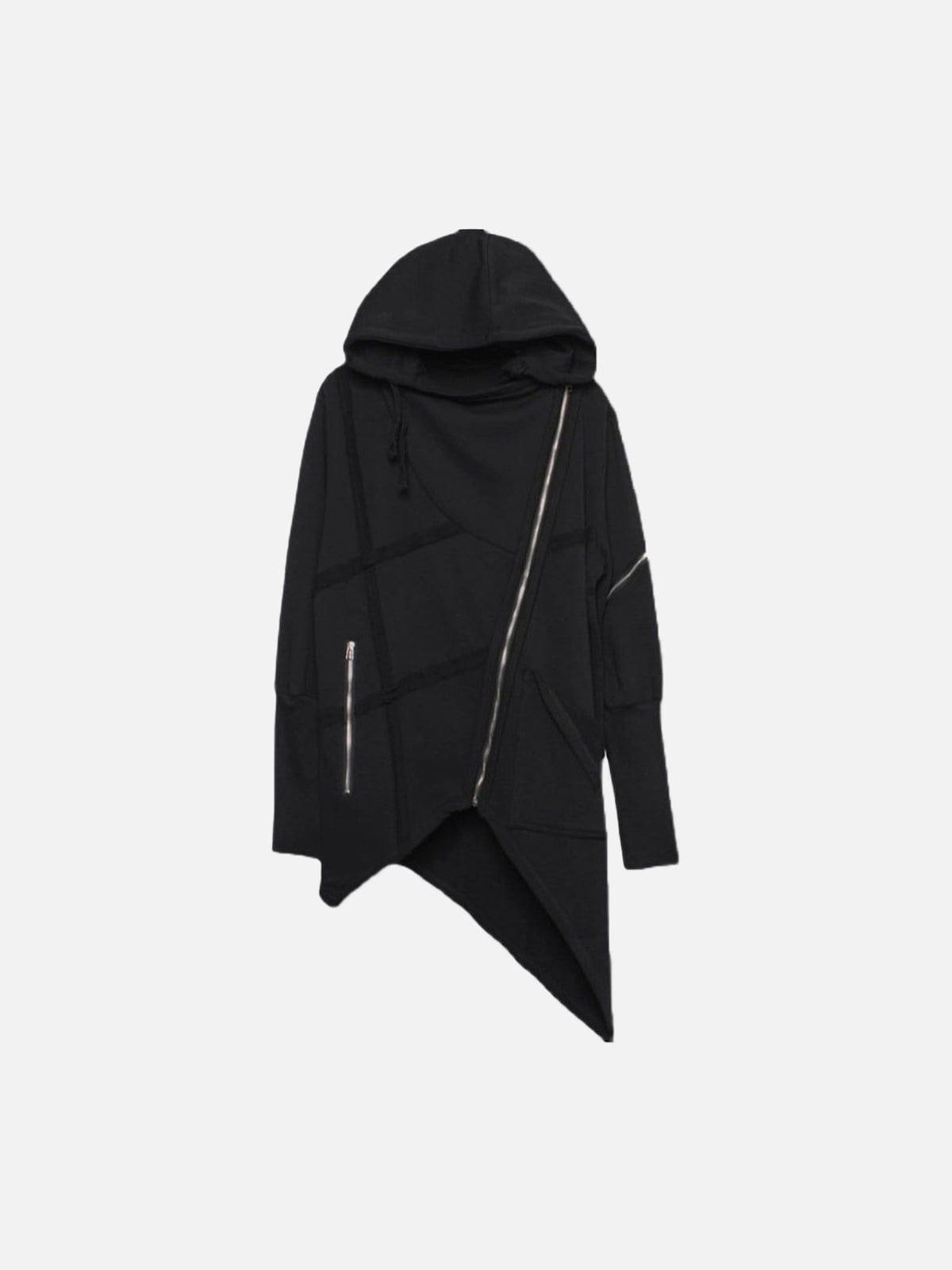 Dark Function Irregular Diagonal Zipper Hooded Jacket