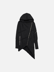 Dark Function Irregular Diagonal Zipper Hooded Jacket