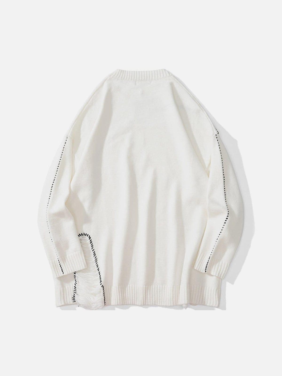 Bright Line Ripped Knitted Sweater