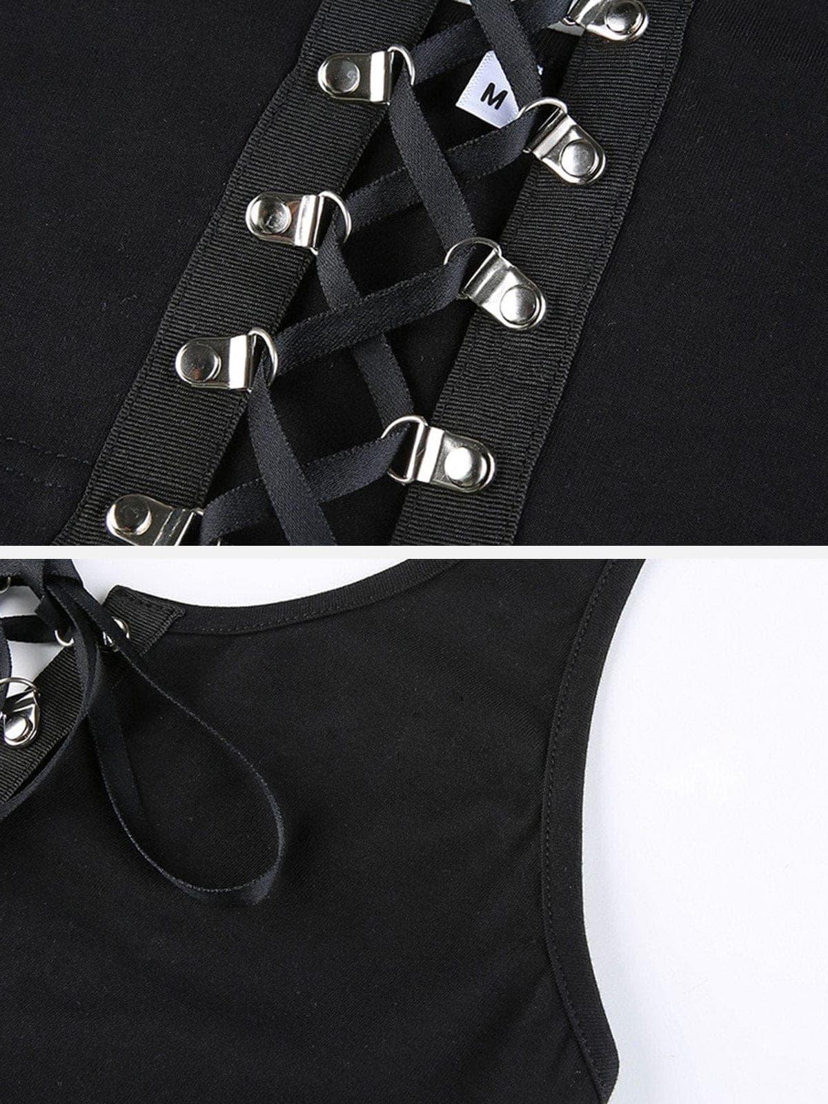 Dark Cross Strap Hollow Chain Halter Sexy Vest