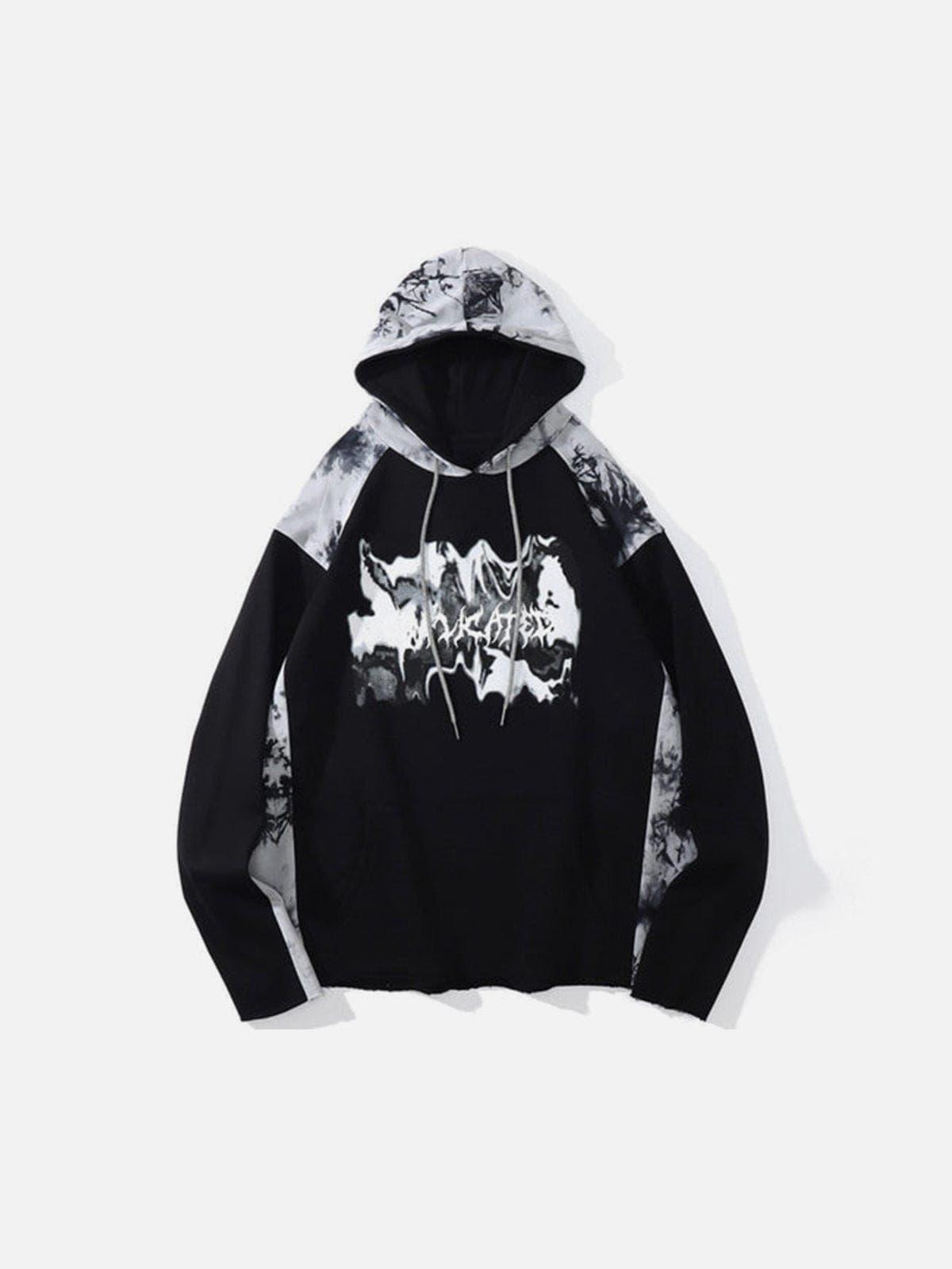 Ink Tie-dye Stitching Oversized Washed Hoodie