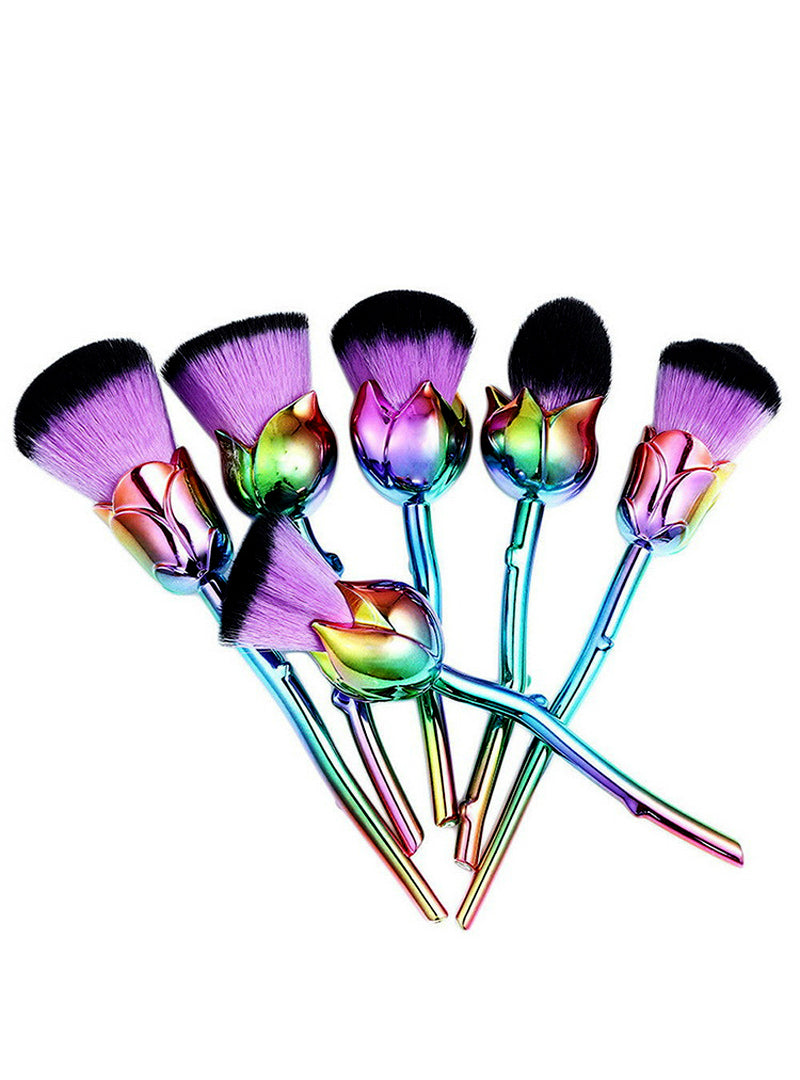 6pcs Rose Flower Makeup Brush Sets Purple Easy