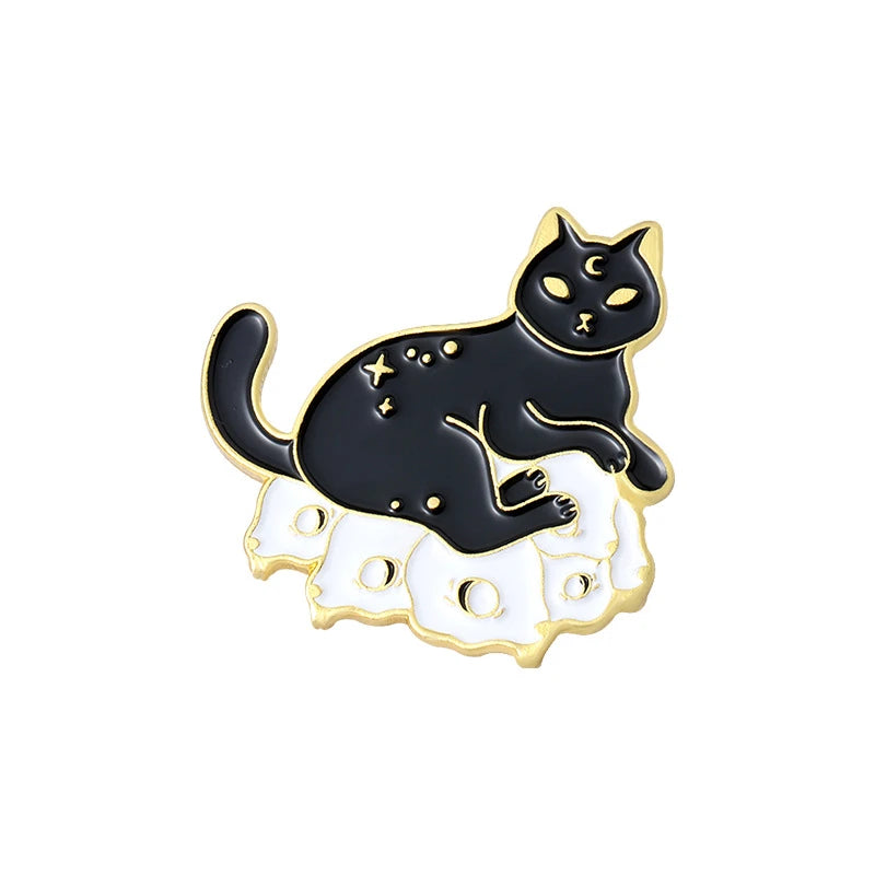 Cute Black White Cat Pins