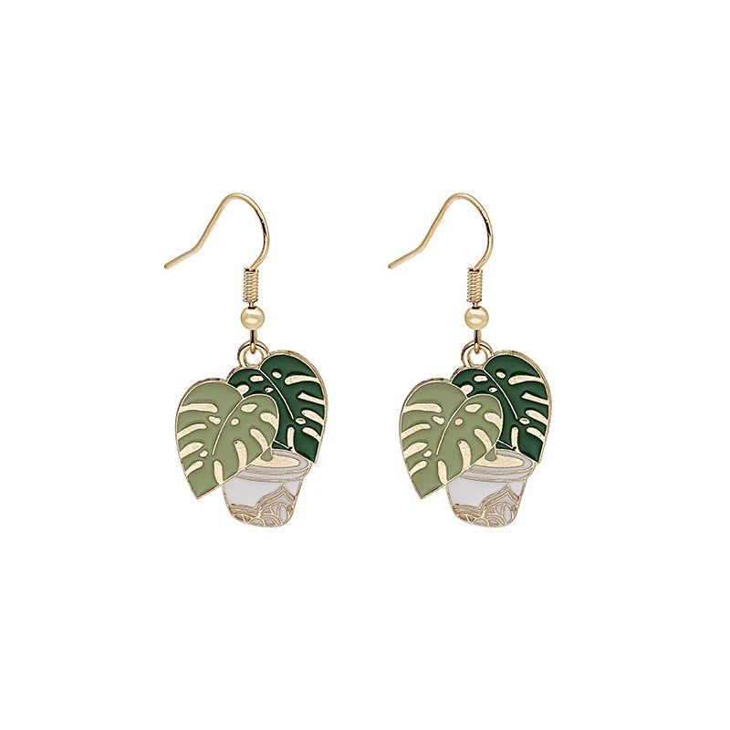 Cartoon Potted Green Plants Earrings