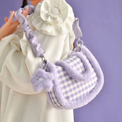 Plush Purple Plaid Underarm Bag