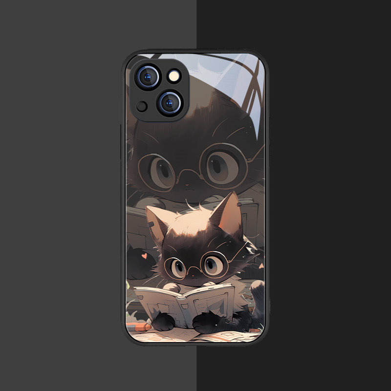 Kawaii Cartoon Reading Cat Couple Phone Case