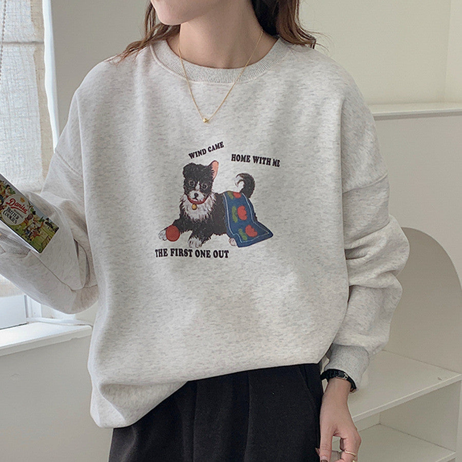 Printed Crew Neck Loose Padded Hoodies