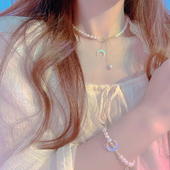 Freshwater Pearl Tassel Crescent Pull-Up Necklace/Bracelet