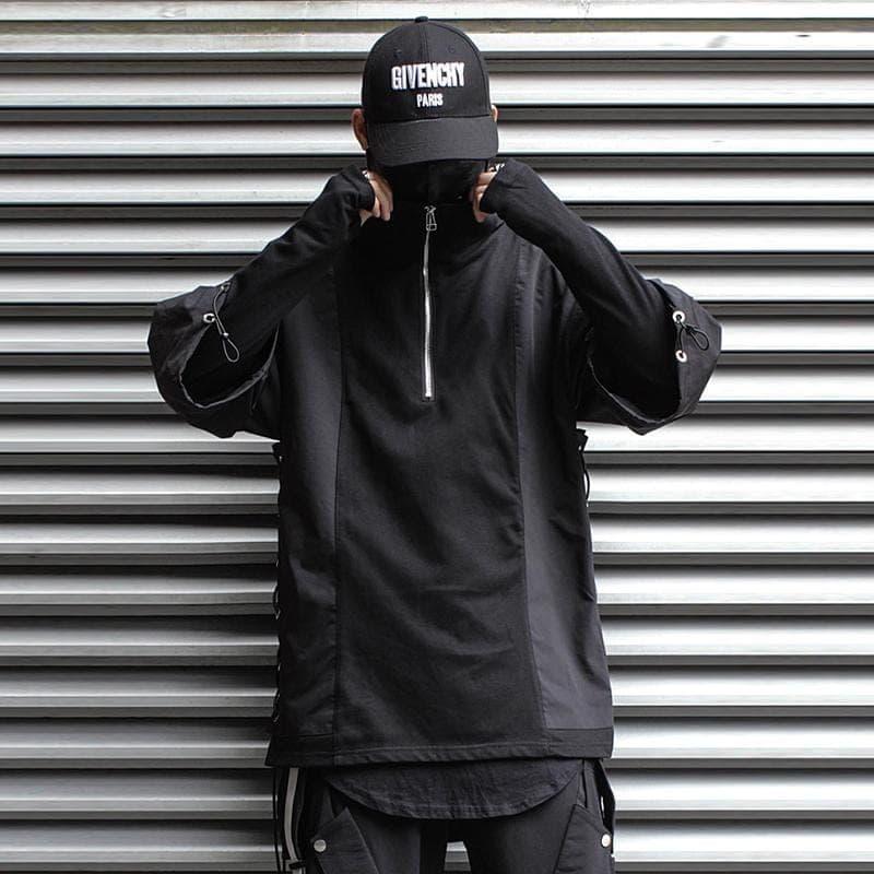 Dark Patchwork Fake Two Tie Rope Sweatshirt