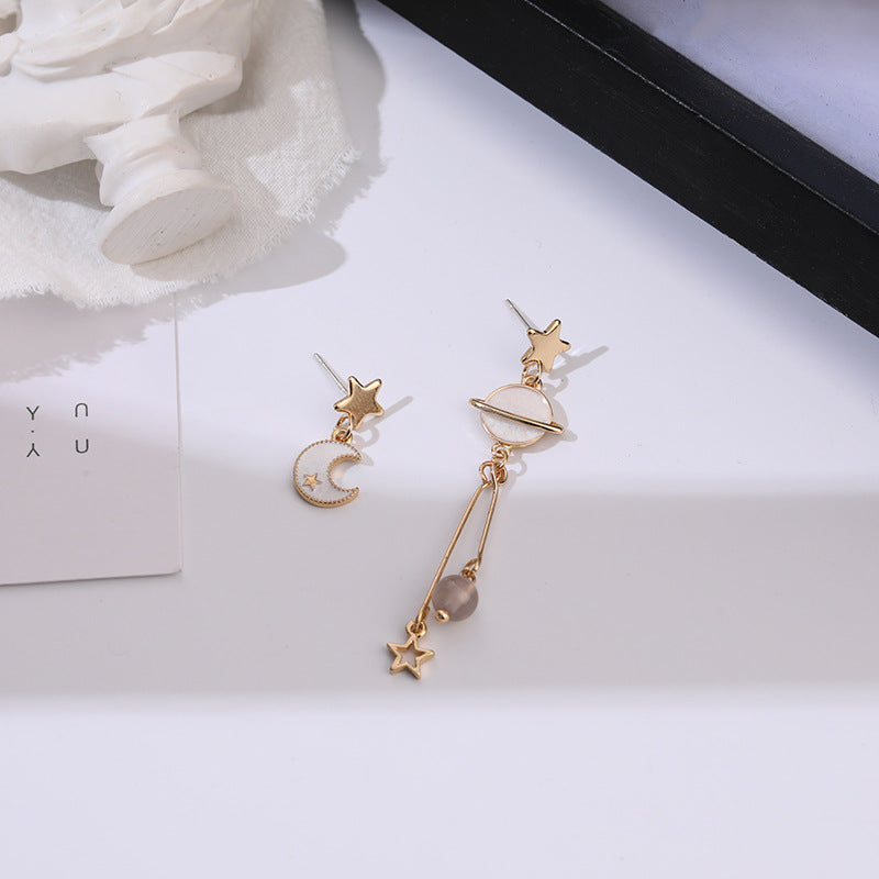 Cute Moon Planet Asymmetric Earrings