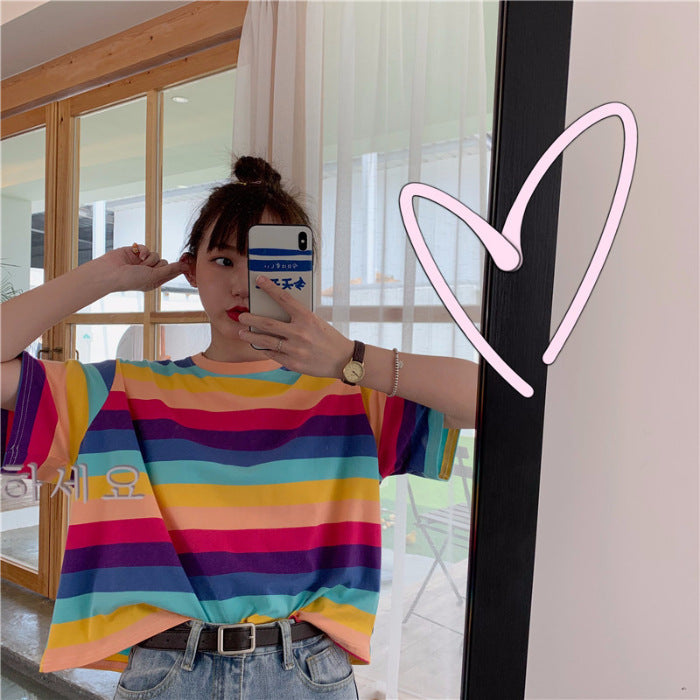 Summer Rainbow Stripes Tee