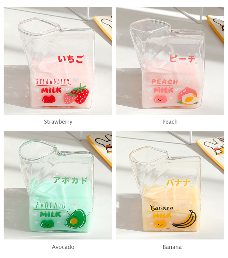 Kawaii Milk Square Glass Cup (380ml)