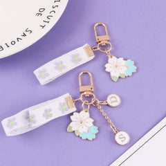 Violet Twin Flower Ribbon Keychain