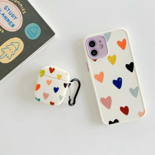 2-Piece Set: Heart Cute Phone Cases & Earphone Cover for AirPods 1/2/Pro - Compatible with iPhone 12, 11 Pro Max, XR, XS, X, 7, 8 Plus