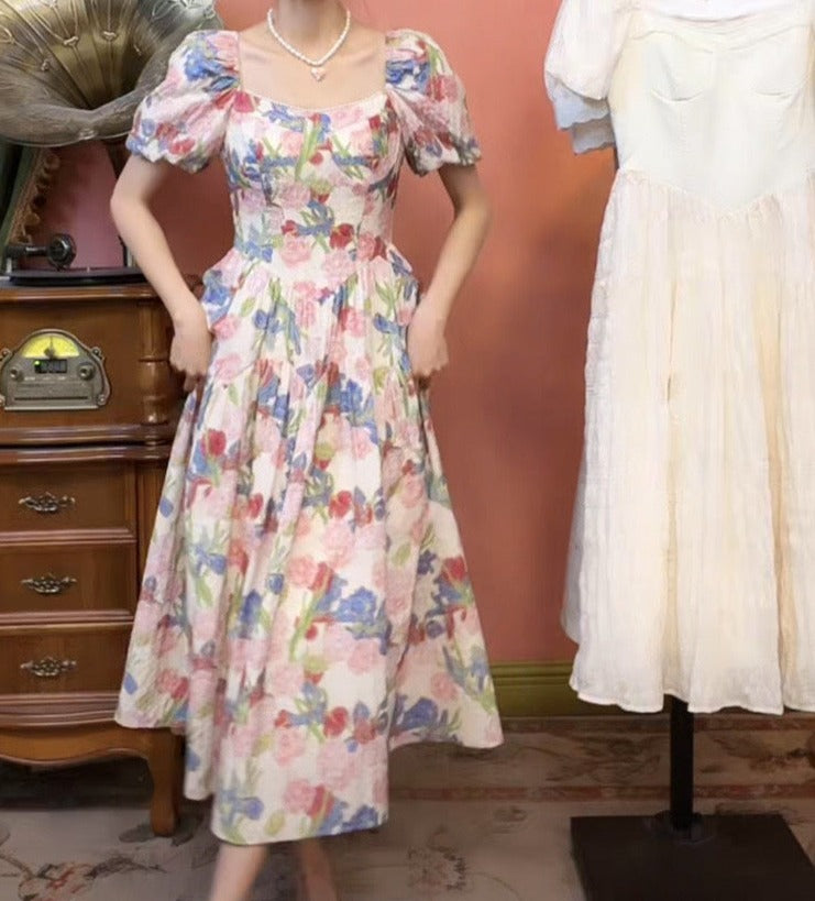 Dalila Floral Pearl Decorated Vintage-Inspired Dress