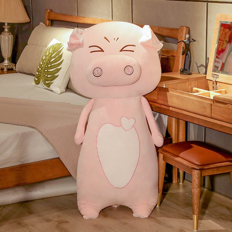 2022 Funny Soft Toy Cartoon Pig Pink Stuffed Animal Plush Doll Toys Pig Large Souvenir Pig New Year Birthday Gift Pillow Cushion