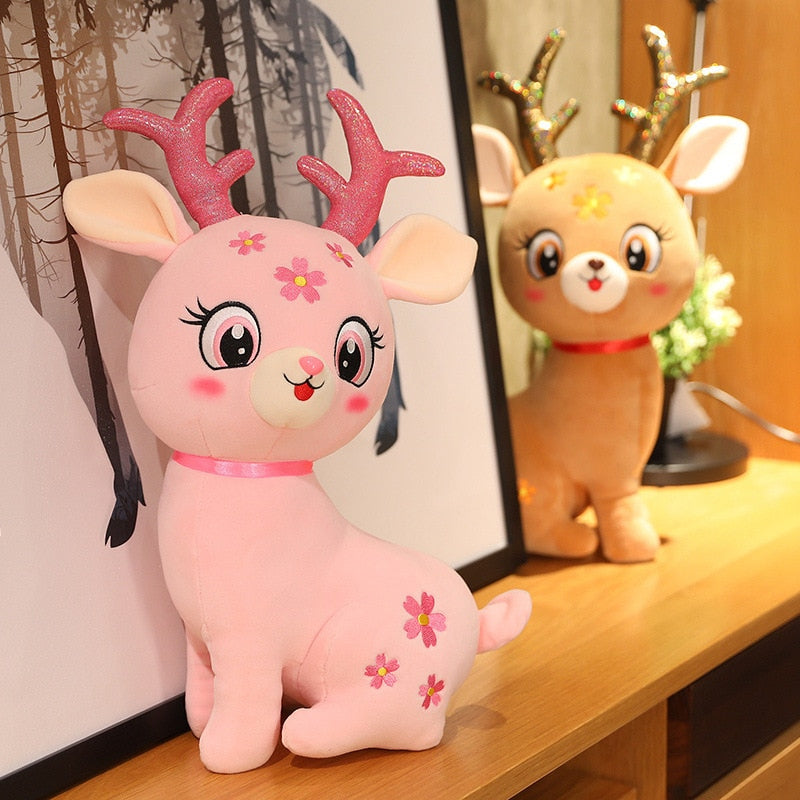 2022 New Cute Sika Deer Plush Doll / Deer Dummy with Antlers / Children's Birthday Gift / Family Decoration