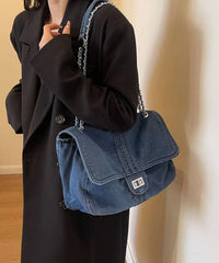 Light Blue Large Capacity Chain Denim Shoulder Bag