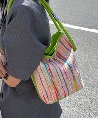 Minimalist Pink Striped Weaving Satchel Bags