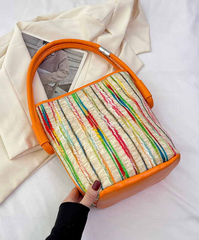 Minimalist Pink Striped Weaving Satchel Bags