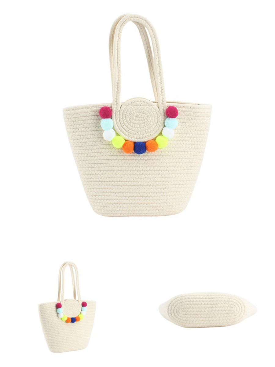 Shoulder Women Ball Bag Colorful Pendant Cotton