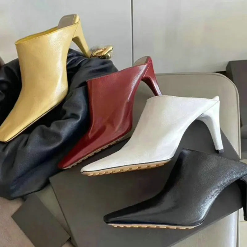 Cowhide Leather Baotou Slippers Female Non-Slip Soft Soles Thin Heel