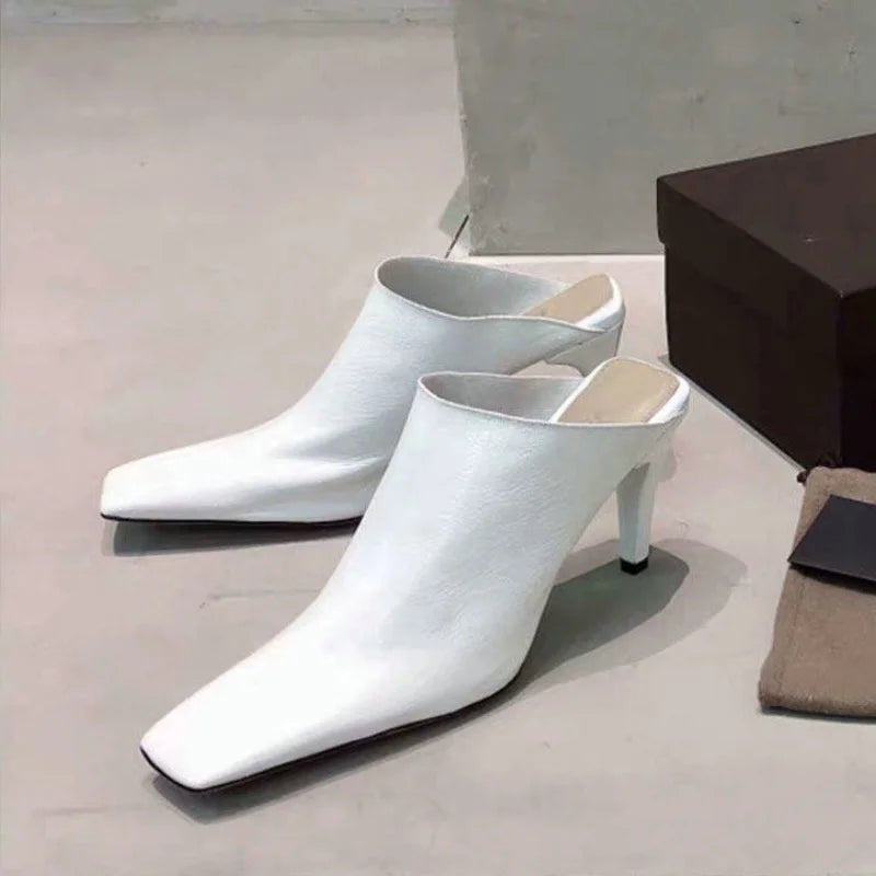 Cowhide Leather Baotou Slippers Female Non-Slip Soft Soles Thin Heel