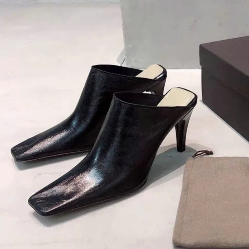 Cowhide Leather Baotou Slippers Female Non-Slip Soft Soles Thin Heel