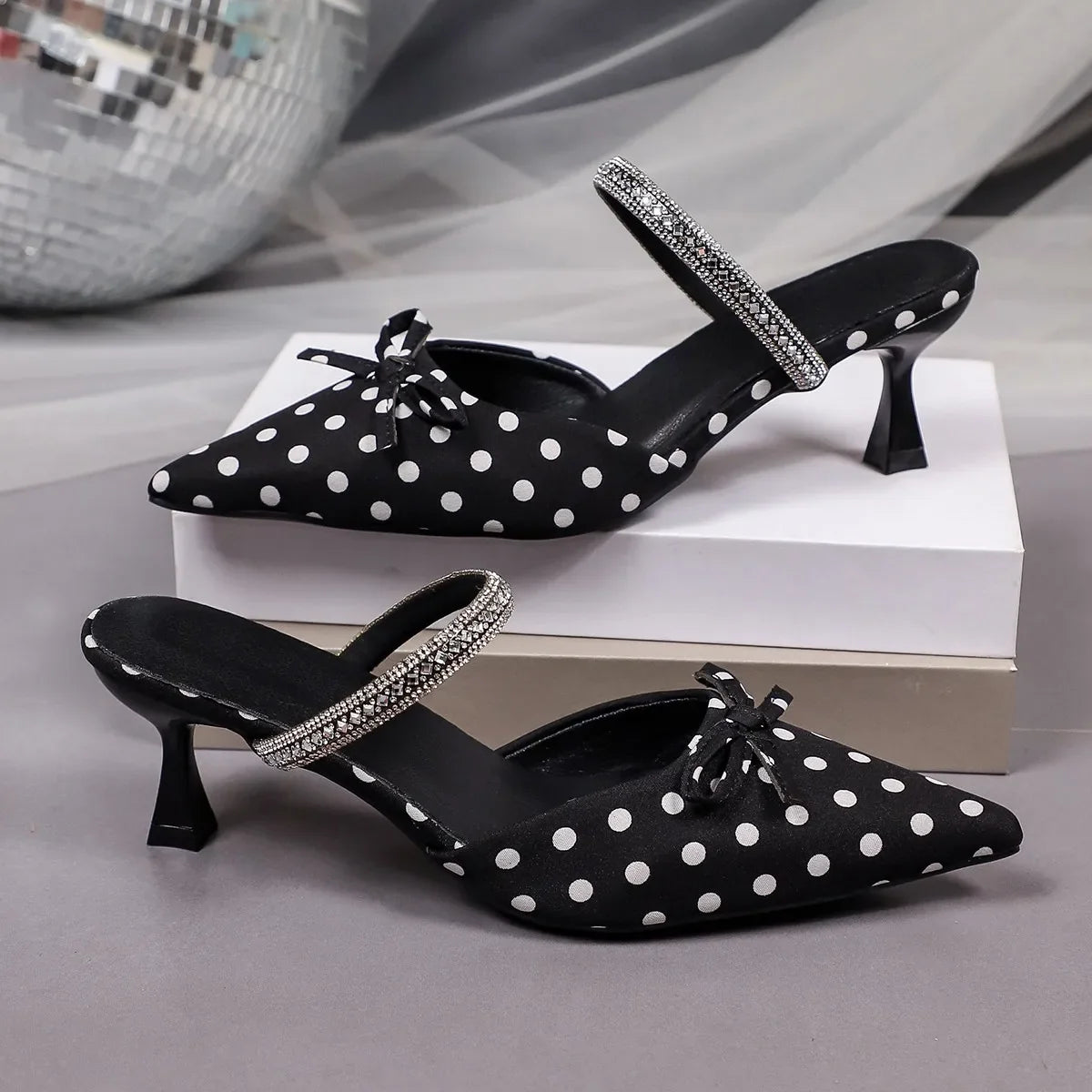 French Polka Dot Pointed Toe Baotou Sandals
