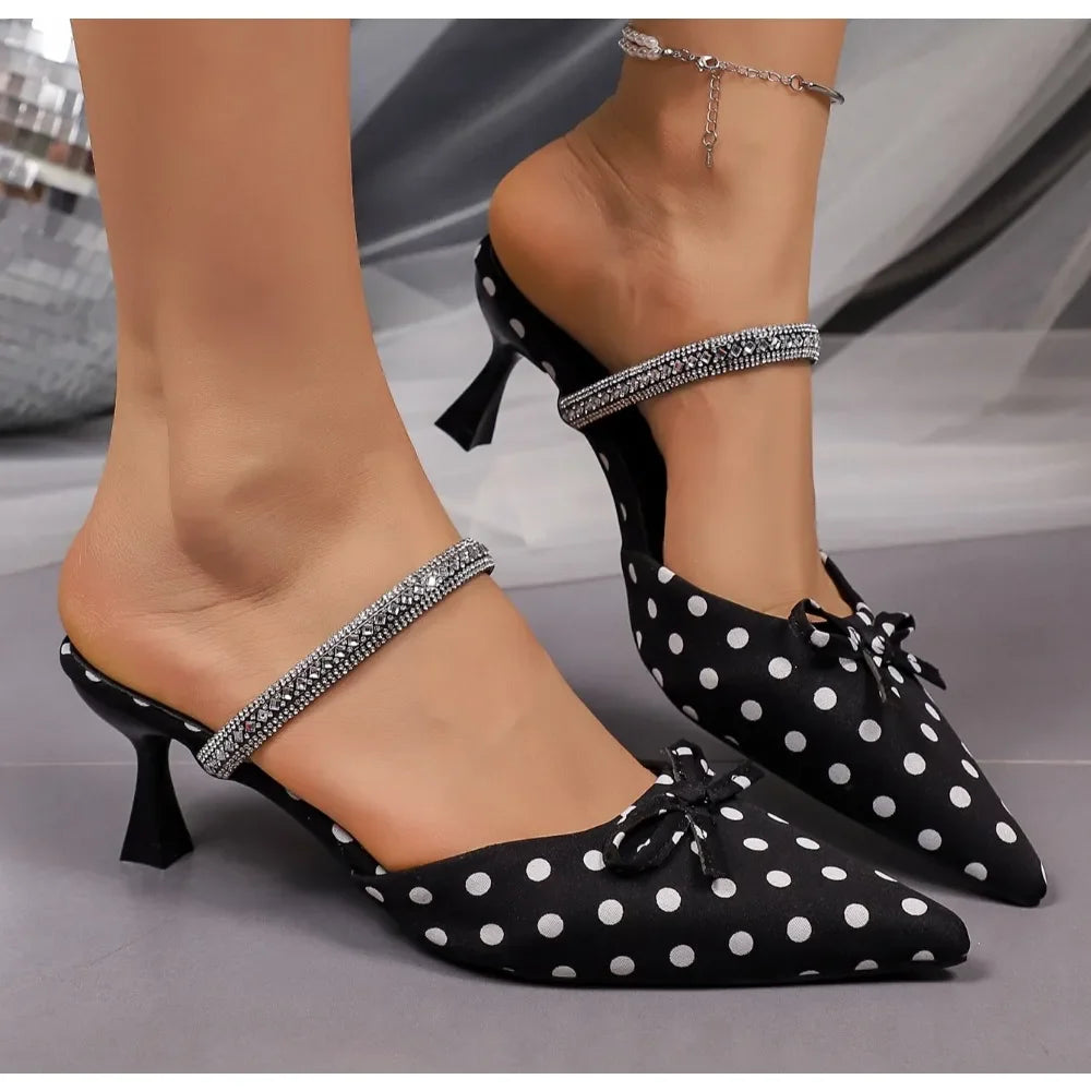 French Polka Dot Pointed Toe Baotou Sandals