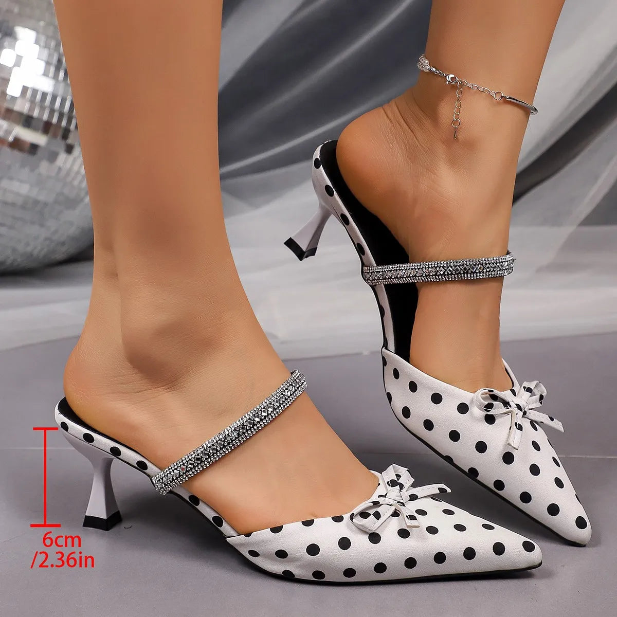 French Polka Dot Pointed Toe Baotou Sandals