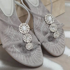 Wear Low-Heeled Slippers Rhinestone One-Band Sandals