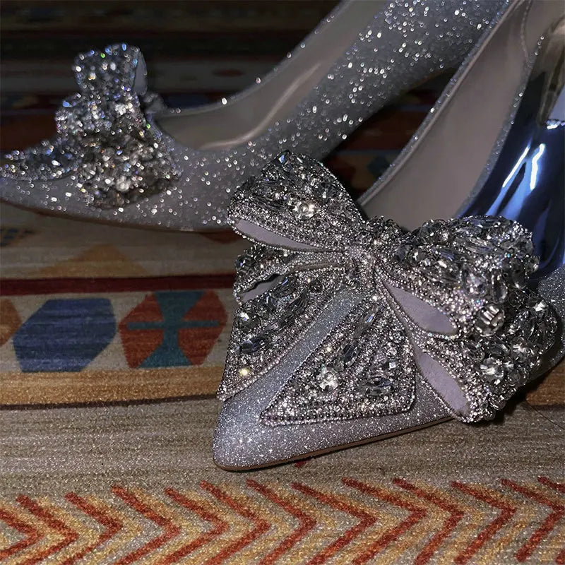 Winter Silver Butterfly Wedding Shoes