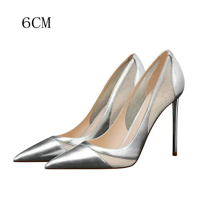 Patchwork Mesh Silver High Heels
