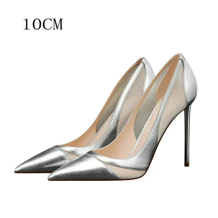 Patchwork Mesh Silver High Heels