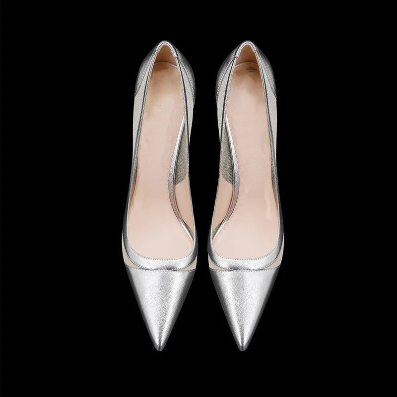 Patchwork Mesh Silver High Heels