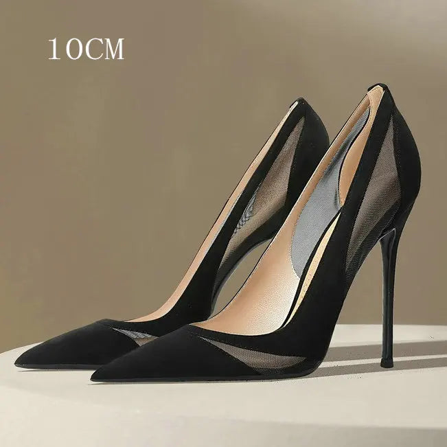 Patchwork Mesh Silver High Heels