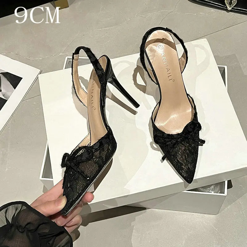 Design Sense Embroidery Lace Bow Heels